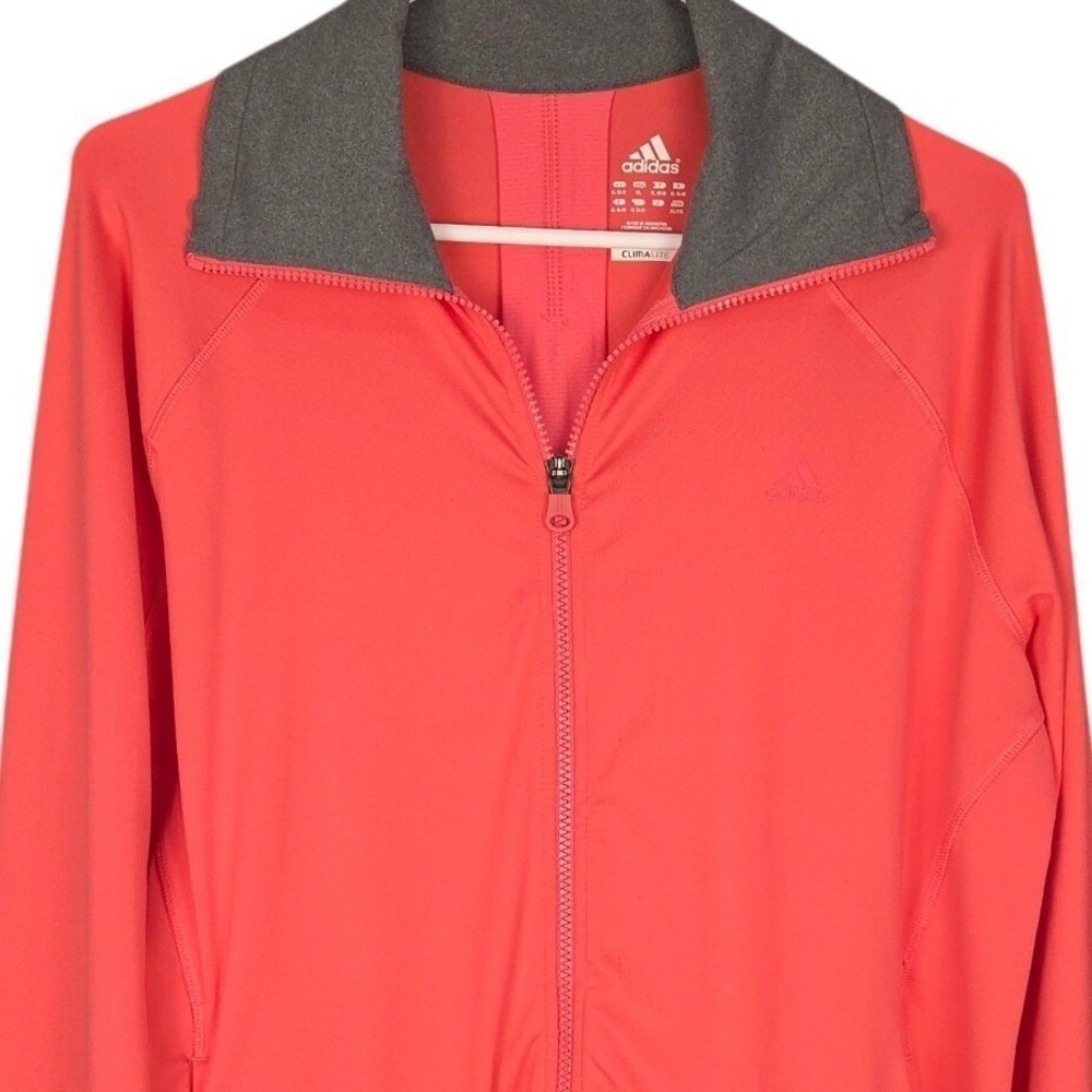 Adidas Jacket Womens XL Coral Pink Gray Full Zip Track Activewear Lightweight